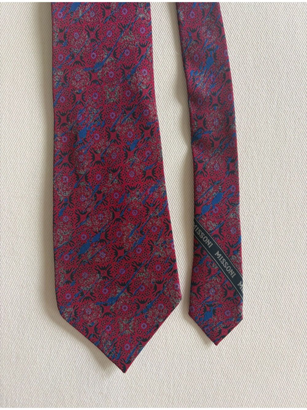 Missoni RedPrint Silk Tie with Blue Accents